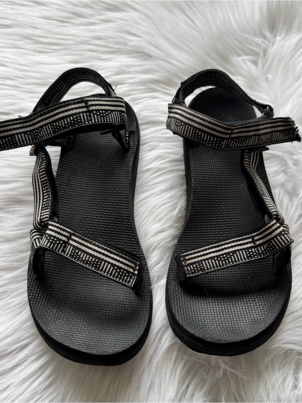 Teva Black Sandals with Cream Striped Webbing
